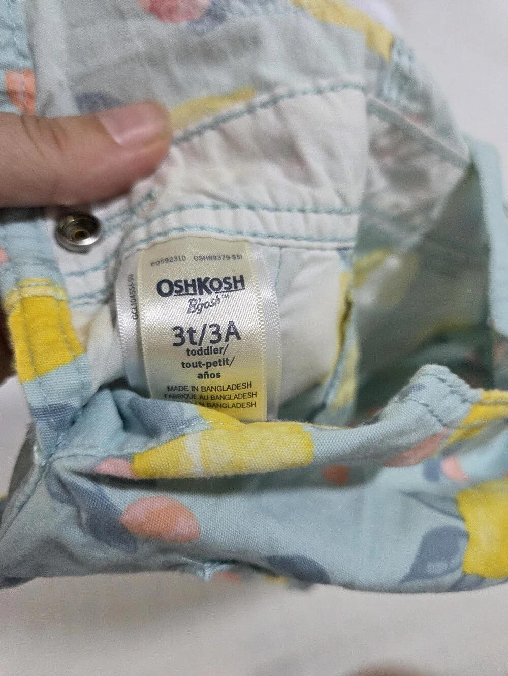 OshKosh B'gosh Light Blue Lemon Print Short Overalls 3t Girls Toddler